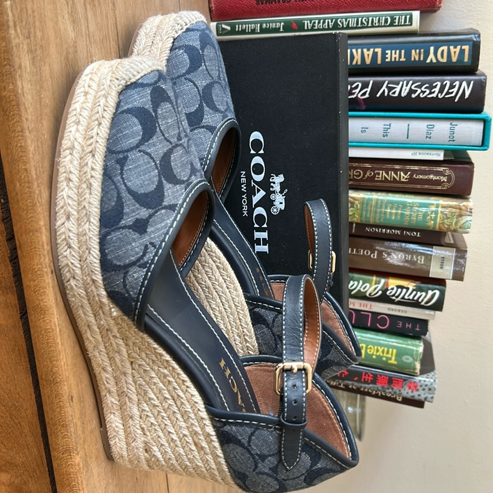 Coach Espandrille Wedges in navy with logo print